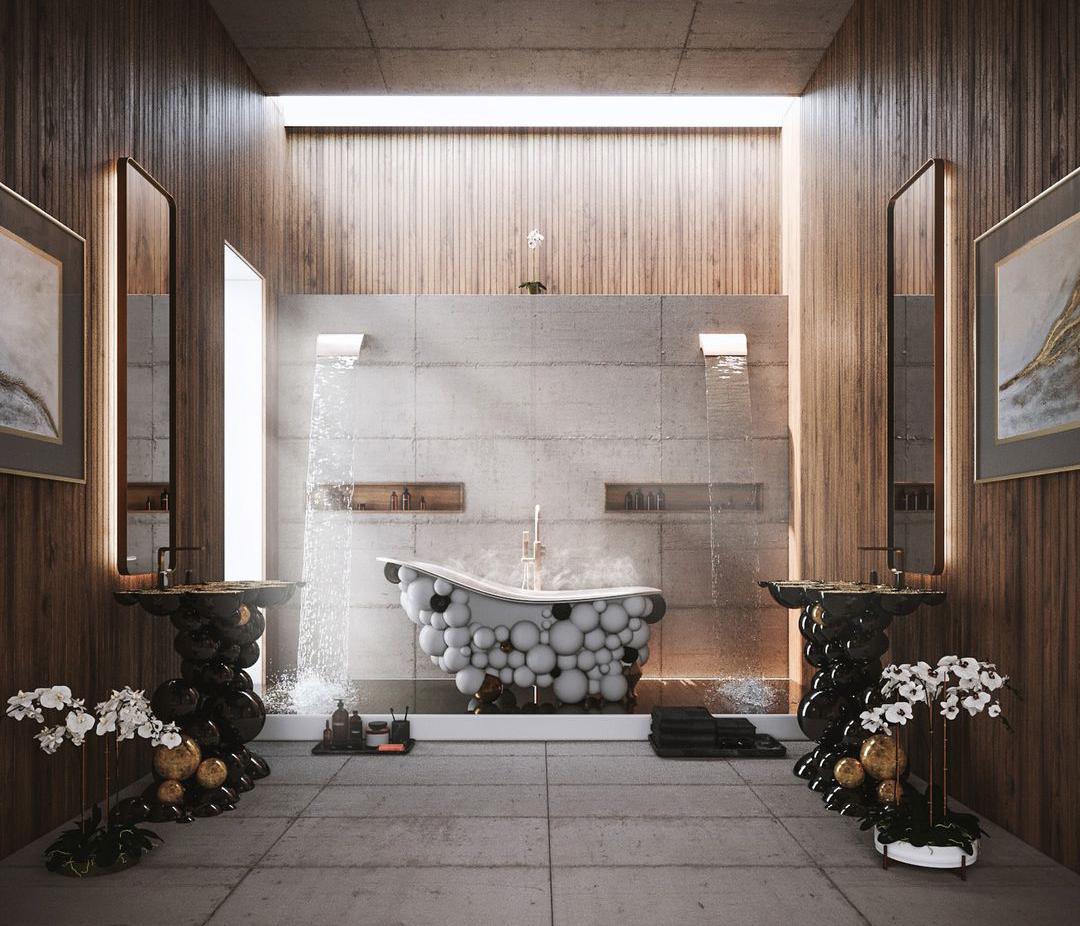 Wafi Tagleb: Home'Society Design Talks - Wafi Tagleb bathroom design with Newton bathtub and pedestal sink by Maison Valentina  Wafi Tagleb: Home&#8217;Society Design Talks Wafi Tagleb HomeSociety Design Talks 14 1