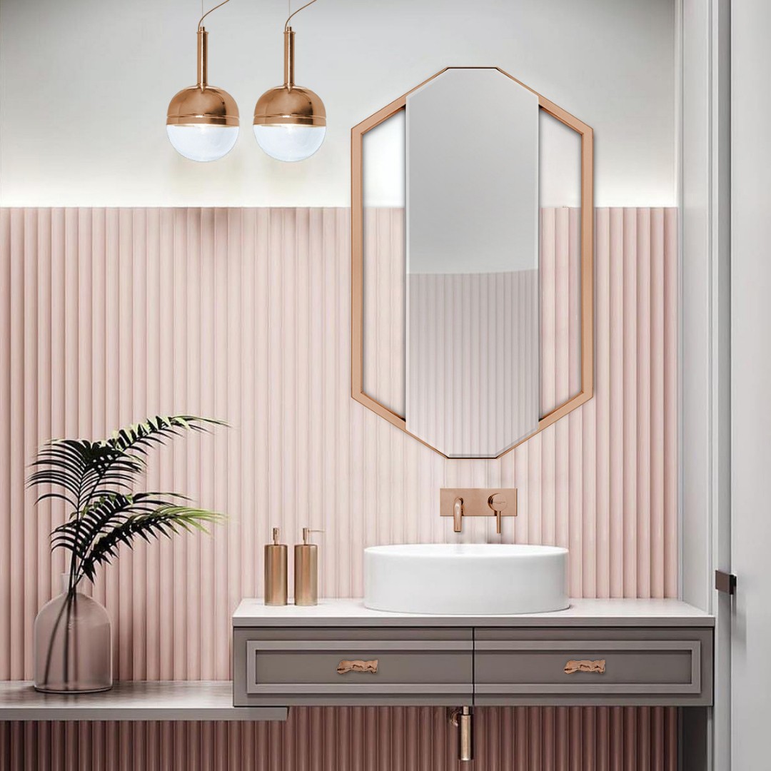 Home’Society Presents To You: The Advent Calendar amazing pink bathroom with sapphire mirror and the iconic koi round vessel sink