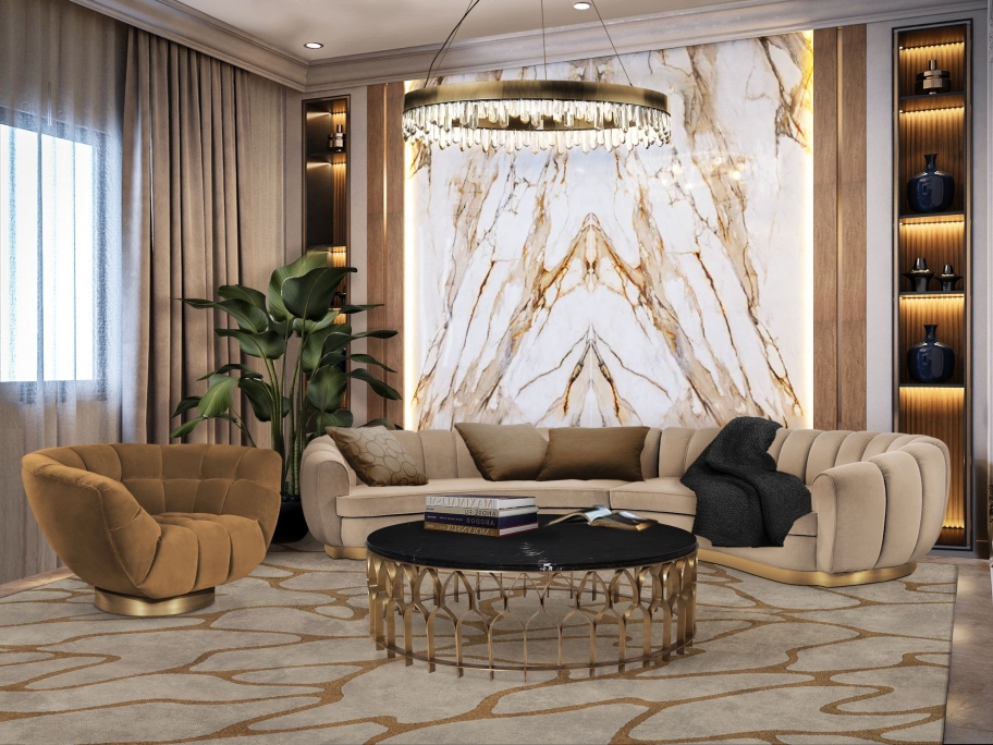 Home’Society Presents To You: The Advent Calendar glamorous living room with cell gold rug 000000 rug society