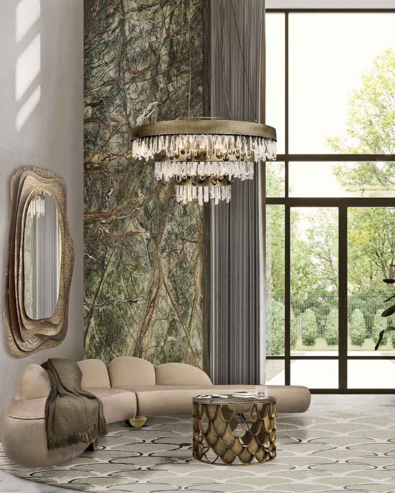 BB NAICCA Chandelier KOI Center Table FITZROY Corner Sofa KUMI I Mirror KOI Rug II 2
