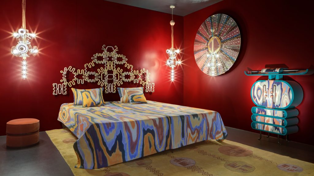 Nilufar Gallery installation during Milan 2026 showcasing collectible design furniture and colorful interior by contemporary designers milan 2026 Milan 2026: Inside Nilufar — The Ultimate Temple of Collectible Design bethan laura wood summer room milan design week 2022 dezeen 2364 col hero 1024x576