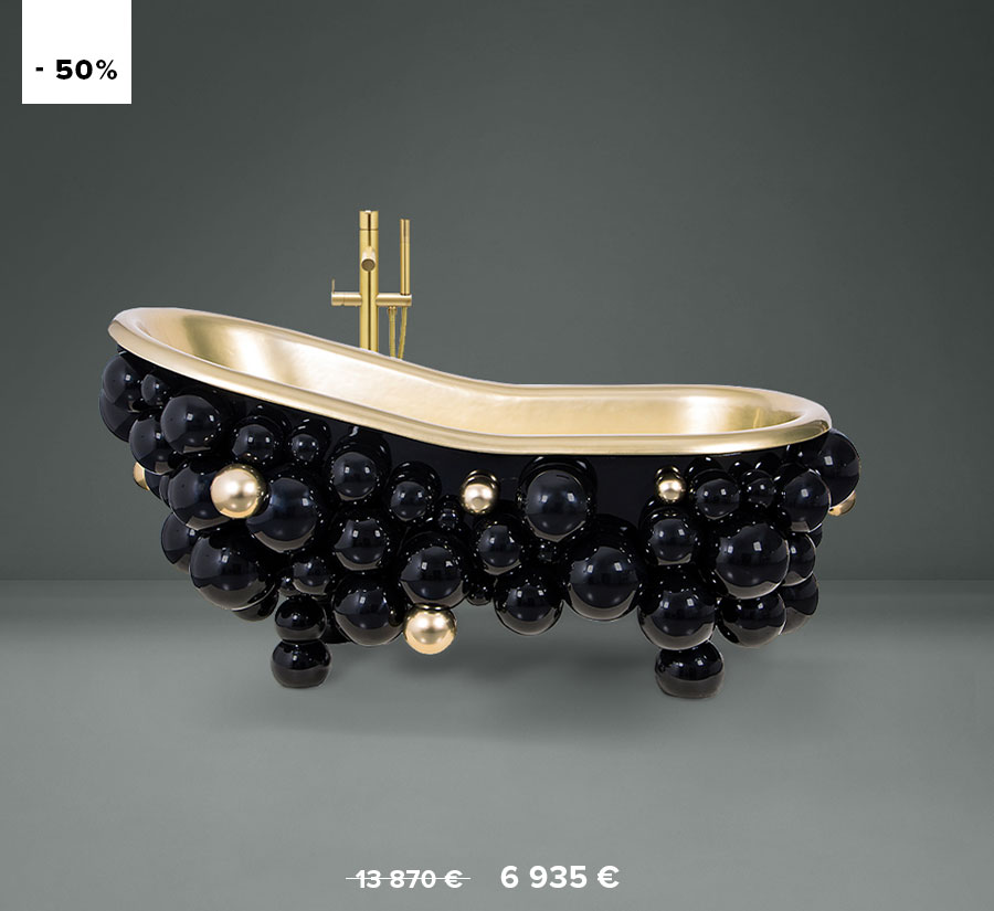 Newton Bathtub - Gold Painted Fiber Glass and High Gloss Black Spheres
