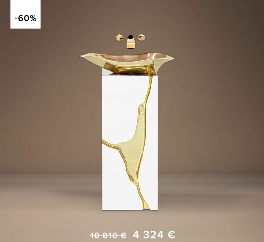 Lapiaz Pedestal Sink - Polished Brass Golden Fissure