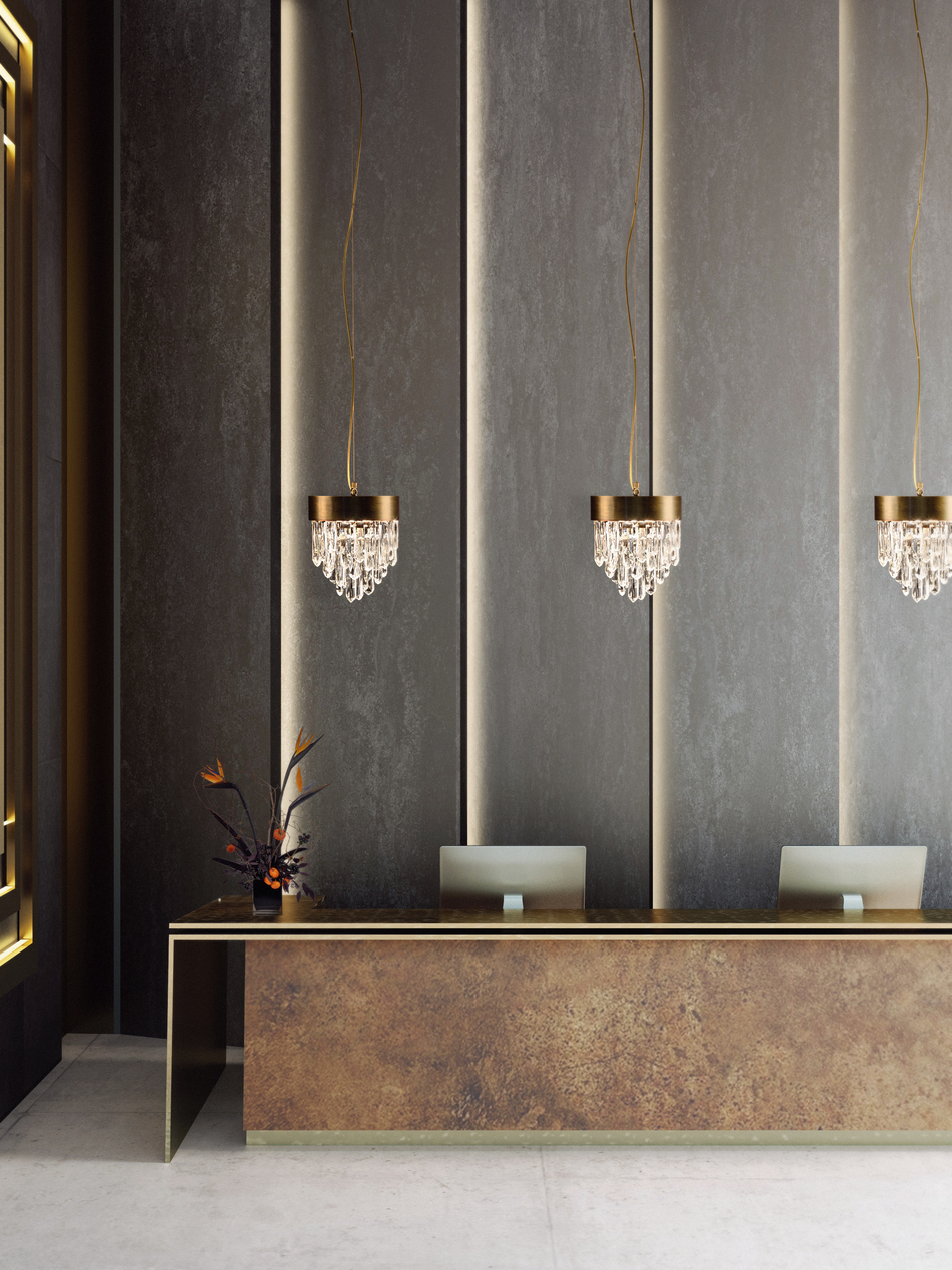Modern Midcentury Entryway Design with Brass Pendant Light - Home'Society