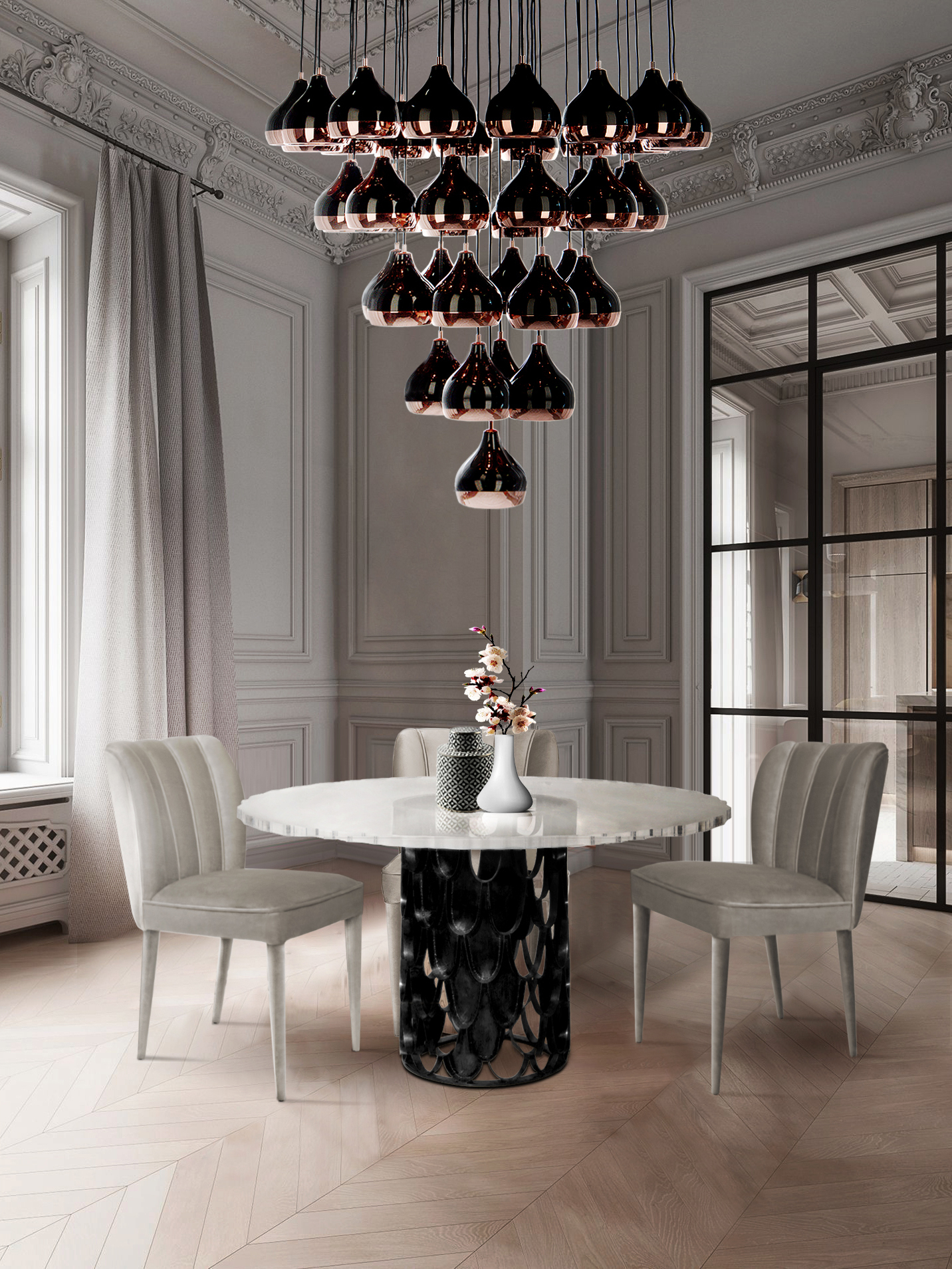Marvellous Contemporary Dining Room Design with Velvet Dining Chairs - Home'Society
