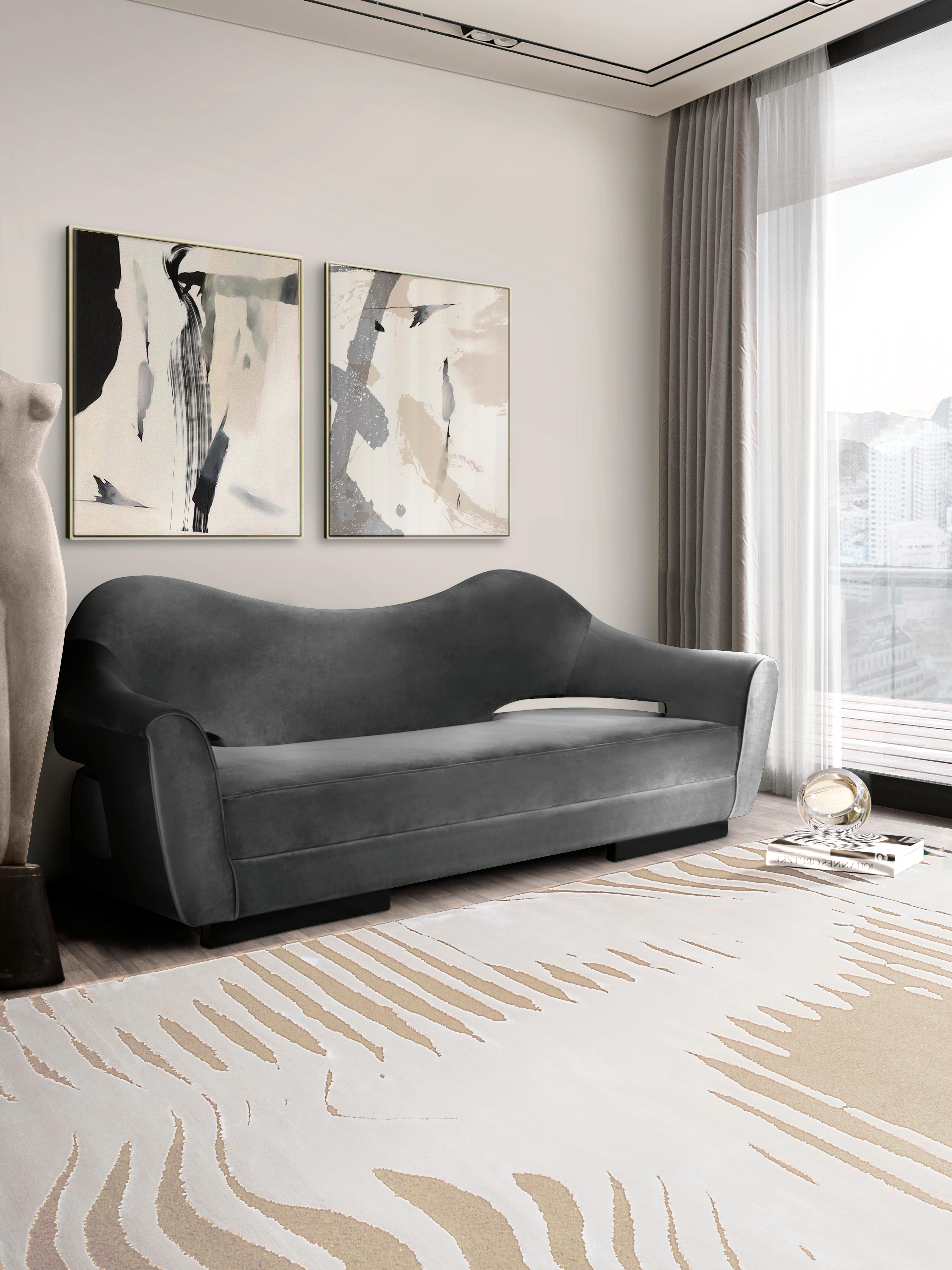 Modern Living Room With Grey Velvet Couch - Home'Society