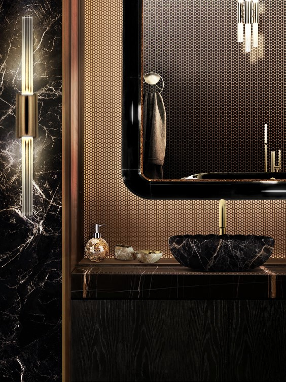 Black And Gold Luxury Bathroom With Black Marble Sink - Home'Society