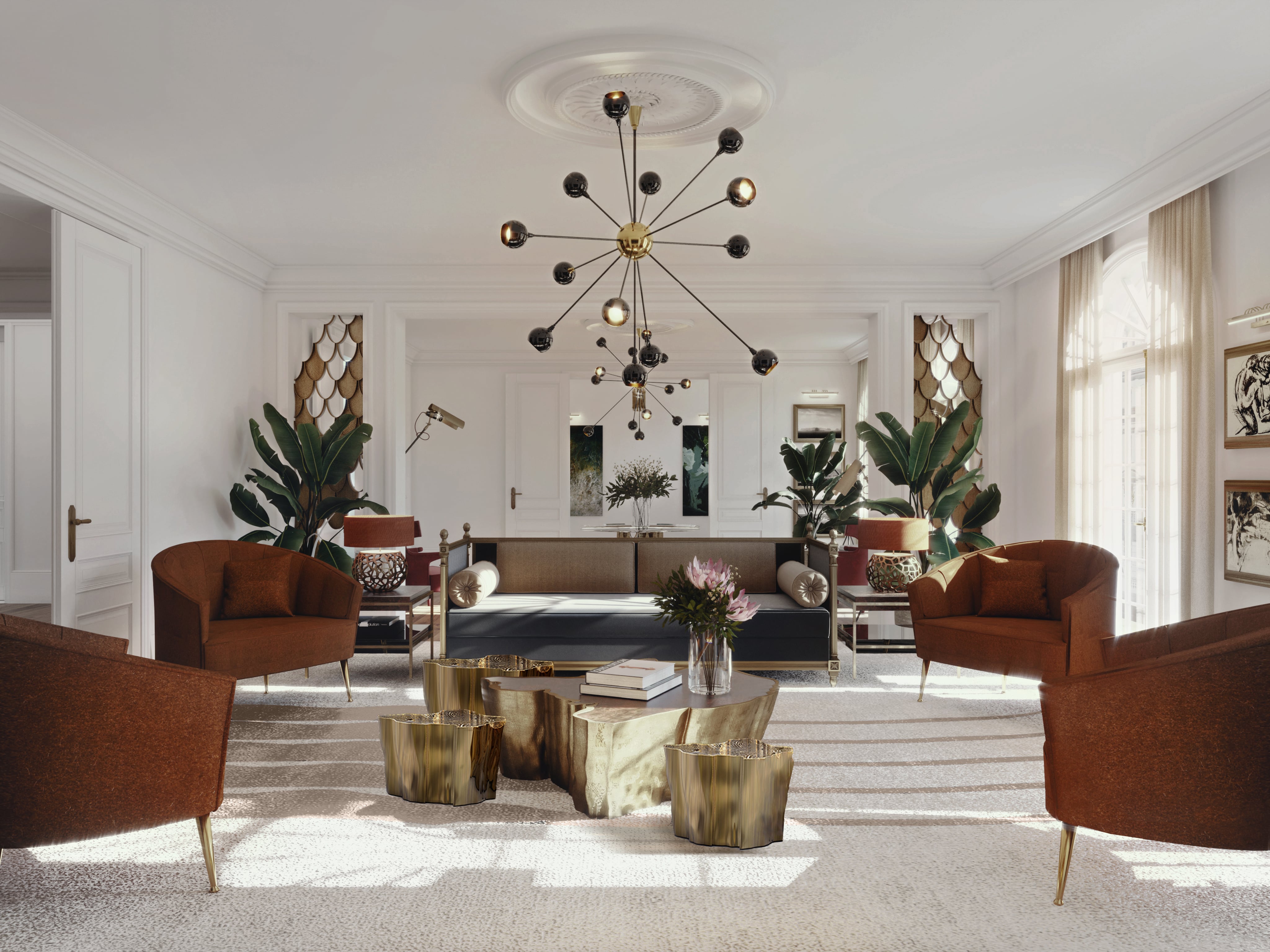 Sophisticated Living Room Design With Golden Accents And Warm Tones - Home'Society
