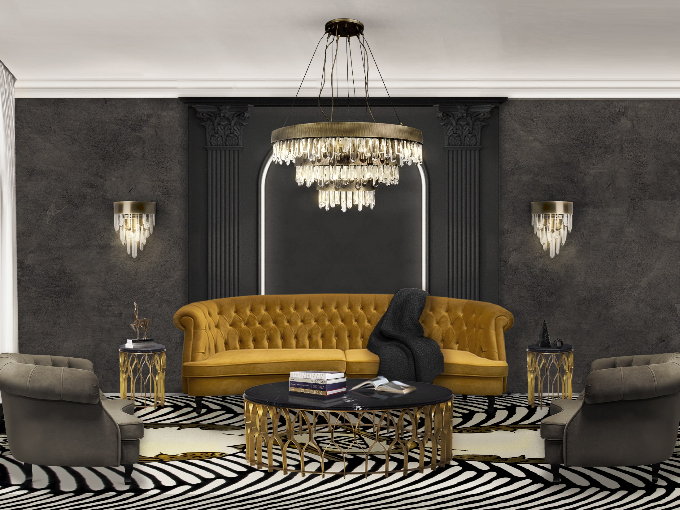 Black and Golden Modern Living Room Sets - Home'Society