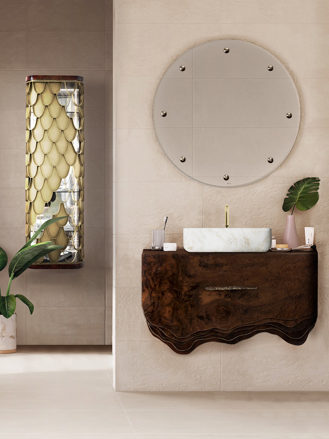 Simplistic Modern Bathroom With Wooden Wall Mounted Bathroom Vanity - Home'Society