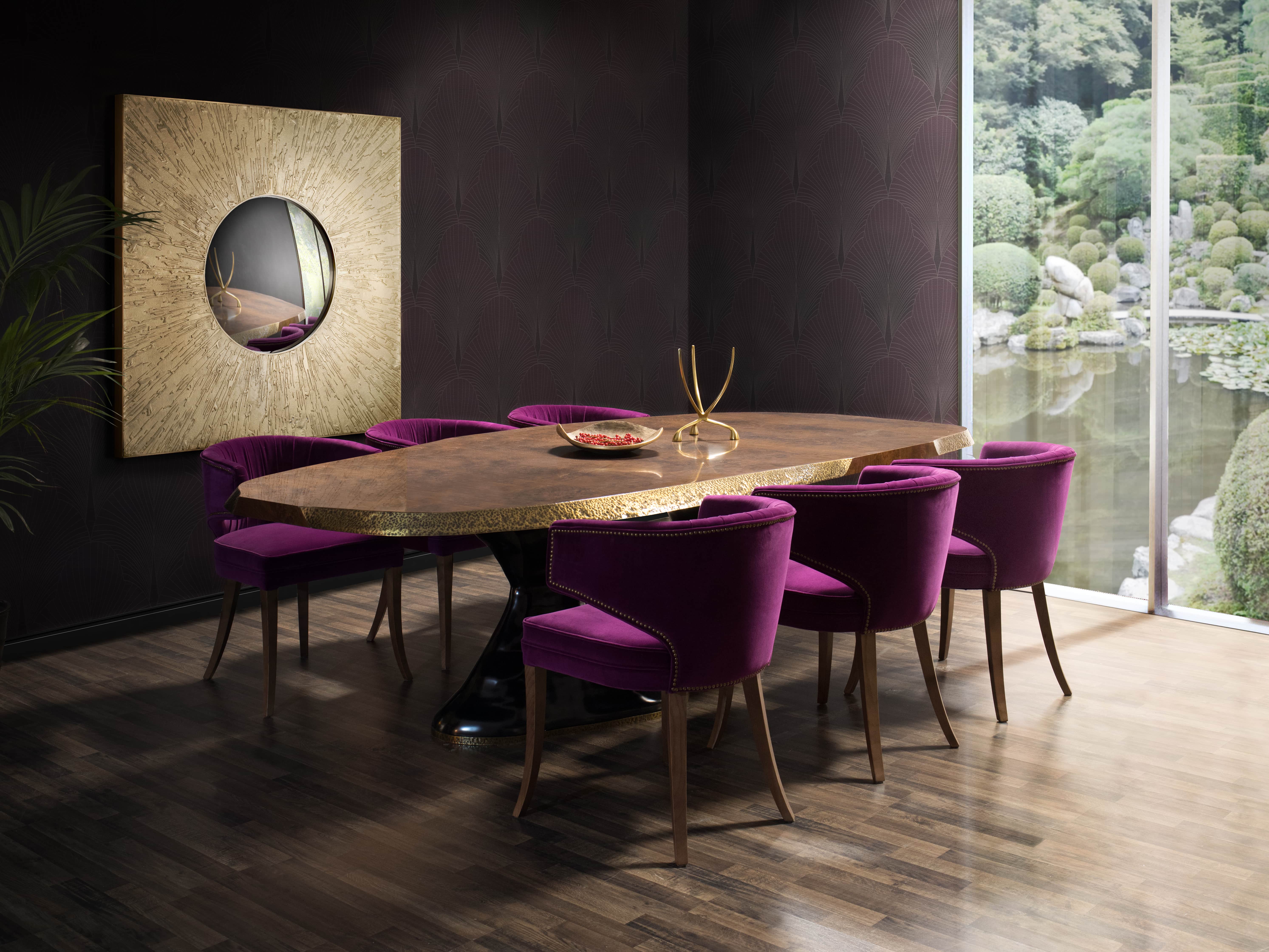 Royal Purple Dining Chairs in Moody Contemporary Dining Room - Home'Society