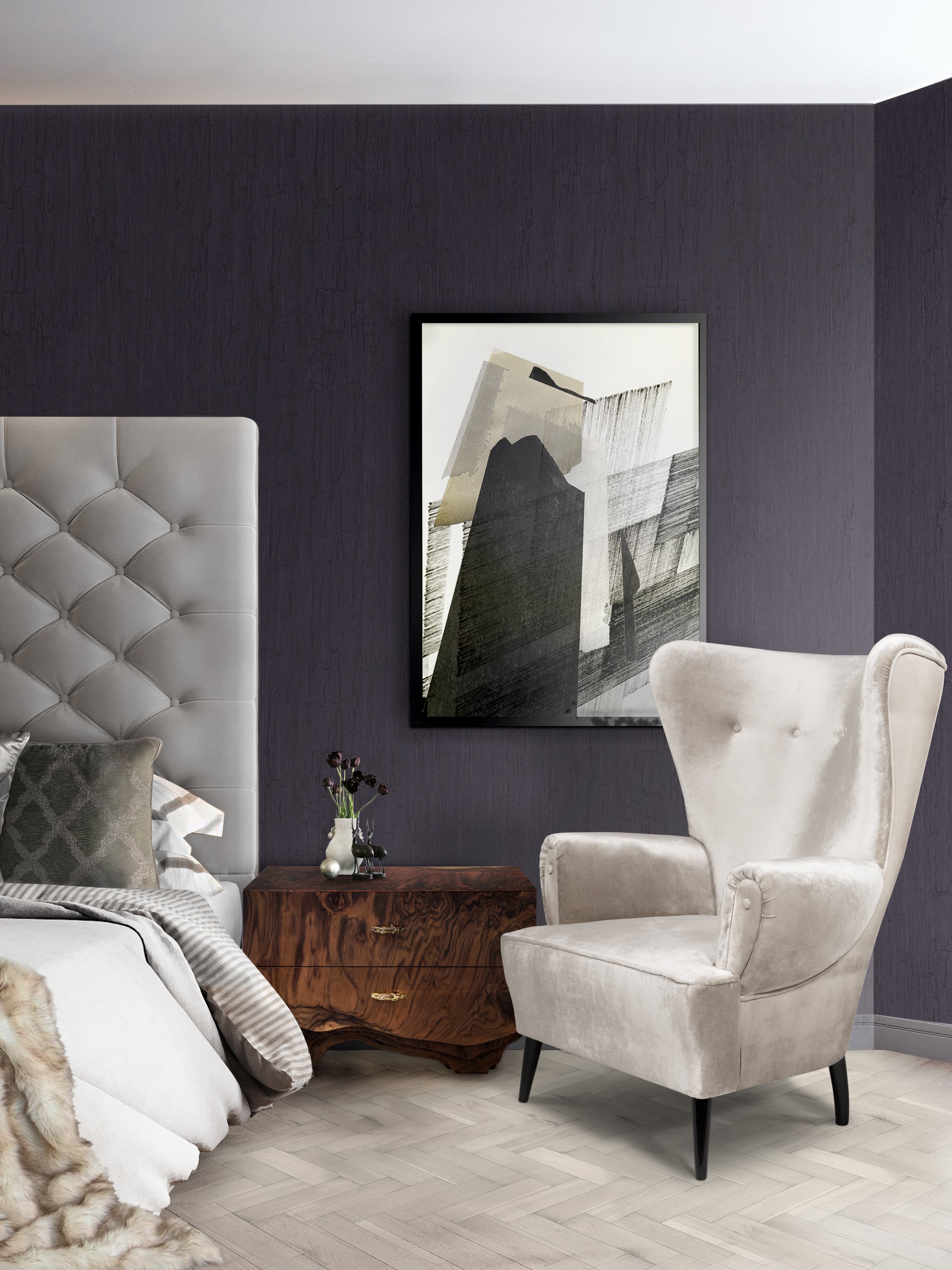 Master Bedroom With Purple And Neutral Tones - Home'Society