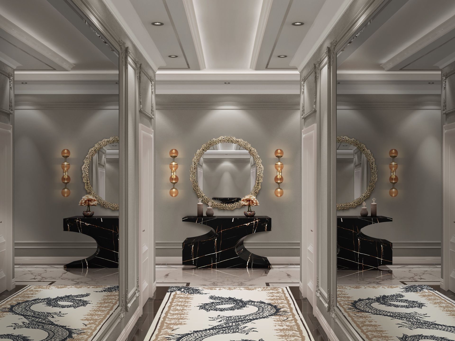 Elegant Hallway Made Of Sahara Noir Faux-Marble - Home'Society