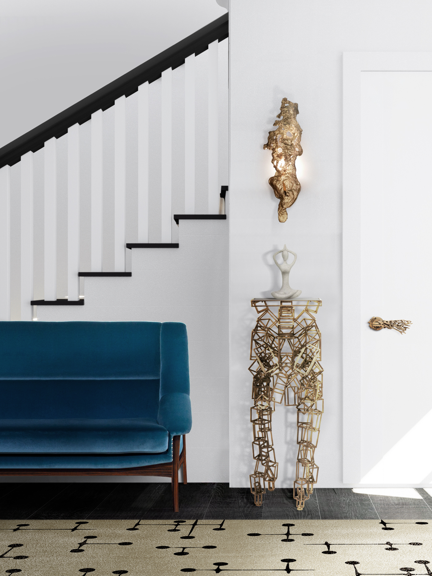 Elegant Hallway With Golden Display - Home'Society