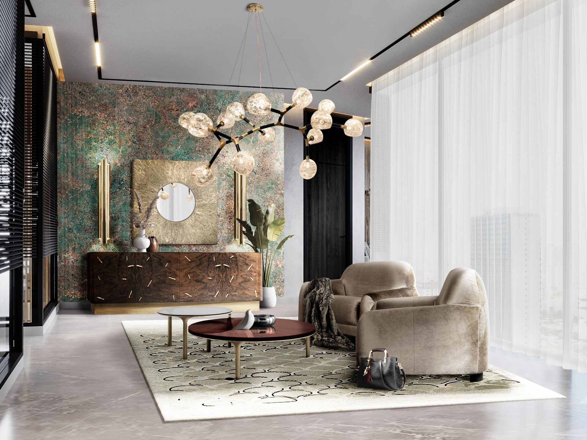 Living Room Design Structure Brushed Brass Matte - Home'Society