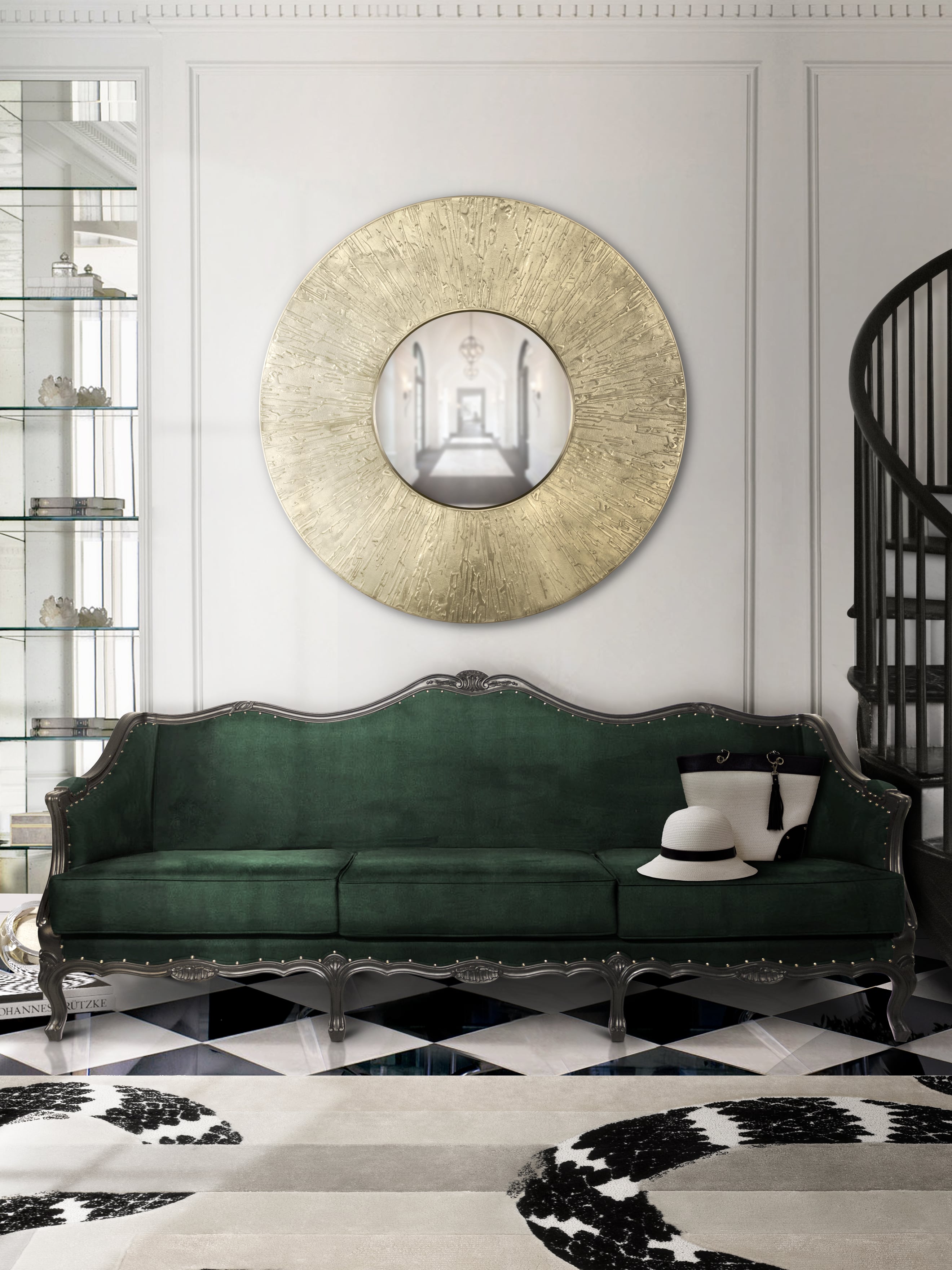 Hallway Design With A Green Velvet Sofa - Home'Society