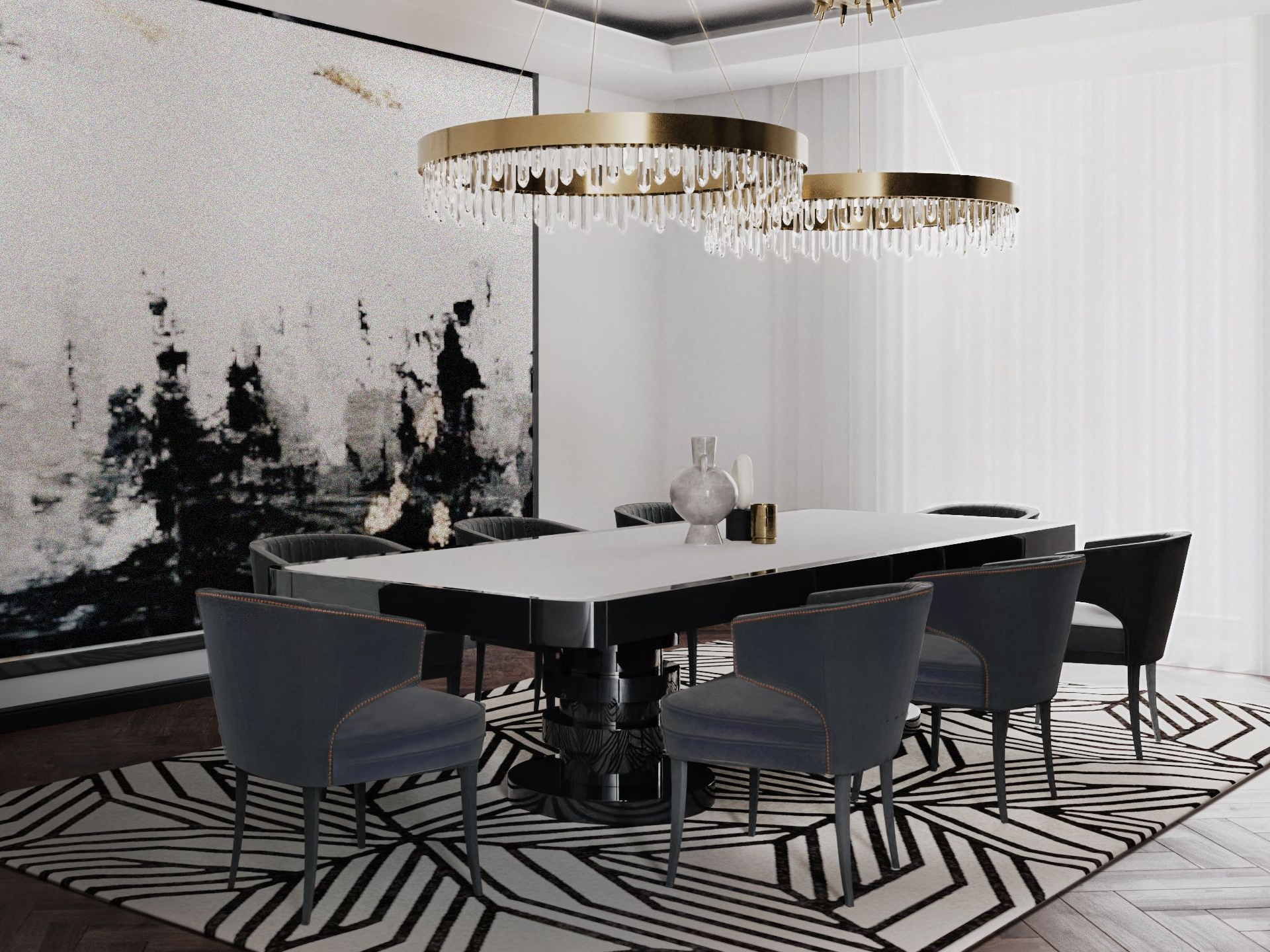 Modern Dining Room Interior Design In Marron Velvet - Home'Society