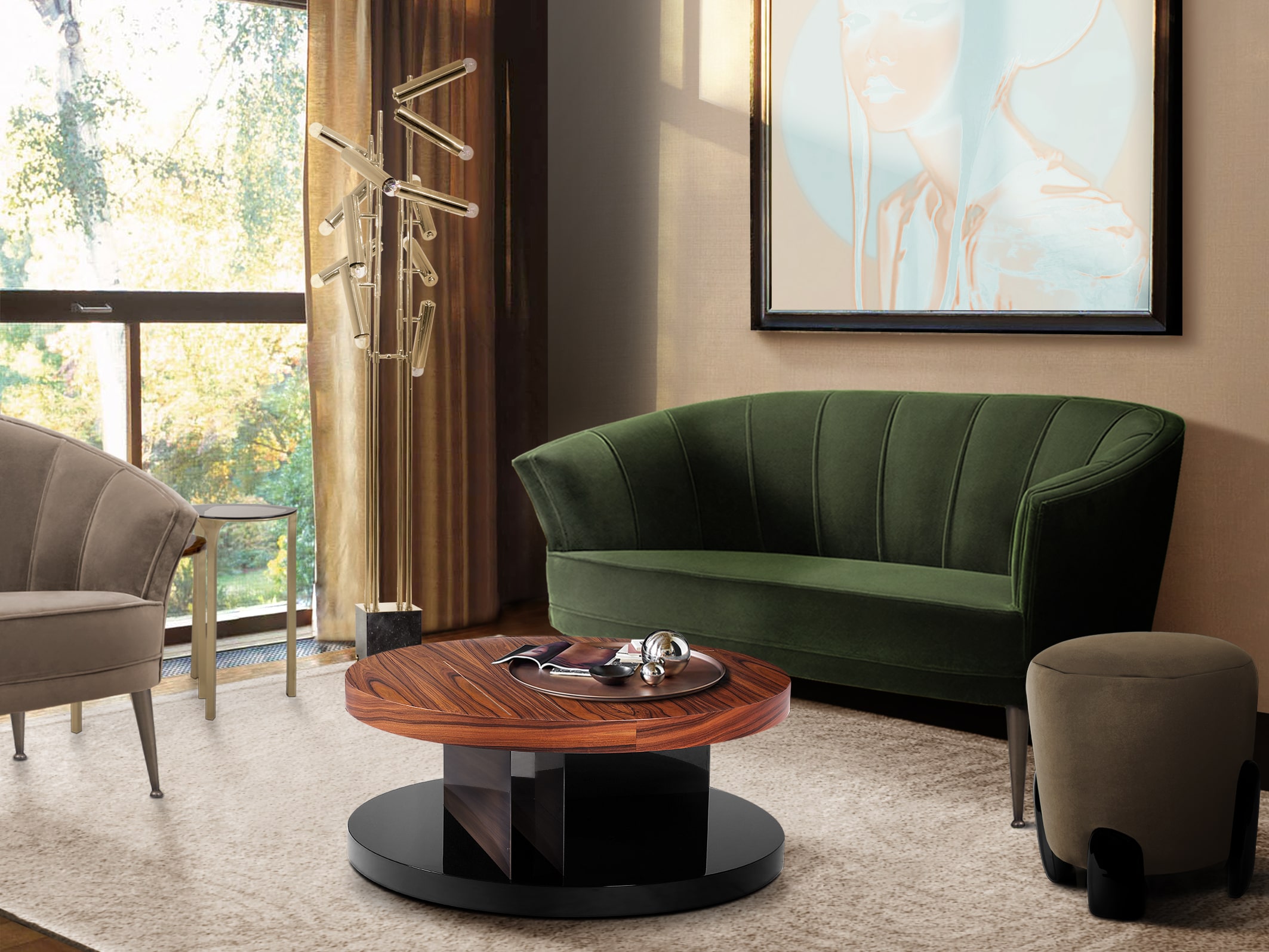 Modern Living Room Design In Matte Aged Brass - Home'Society