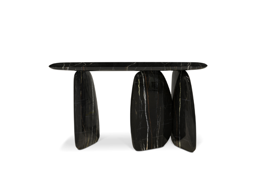 Ardara Black Console Table Faux-Marble Glossy Painting Modern Contemporary