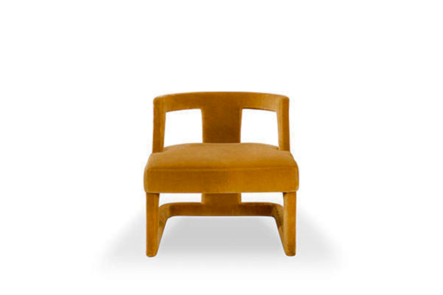 Batak Yellow Velvet Fully Upholstered Armchair Modern Contemporary Design
