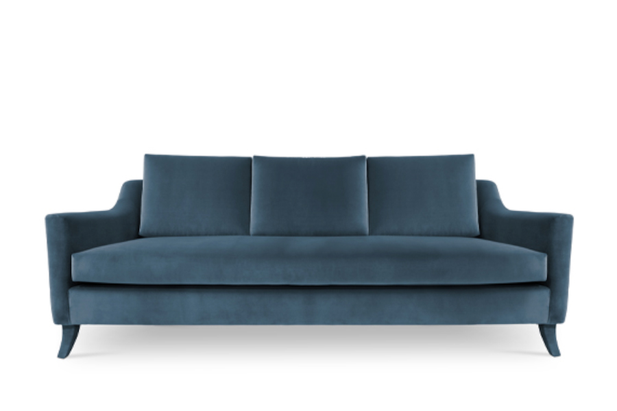 Como Fully Upholstered Blue Velvet Sofa Modern Contemporary Design
