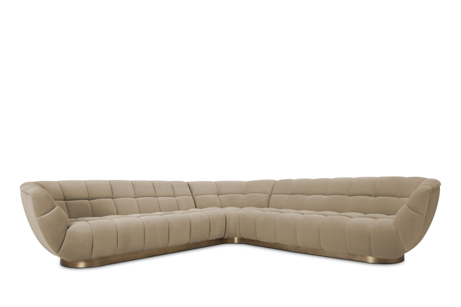 Essex Corner Sofa Upholstered In Velvet With A Brushed Aged Brass Base