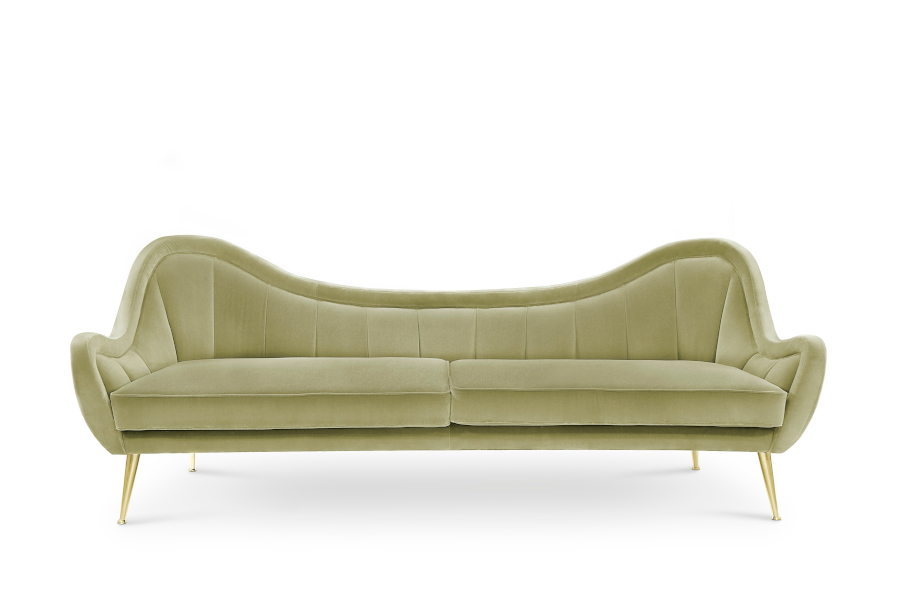Hermes Sofa Upholstered In Velvet With Polished Brass Legs
