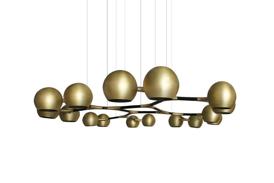 Horus Brass Chandelier with Black Lacquer Details Modern Contemporary