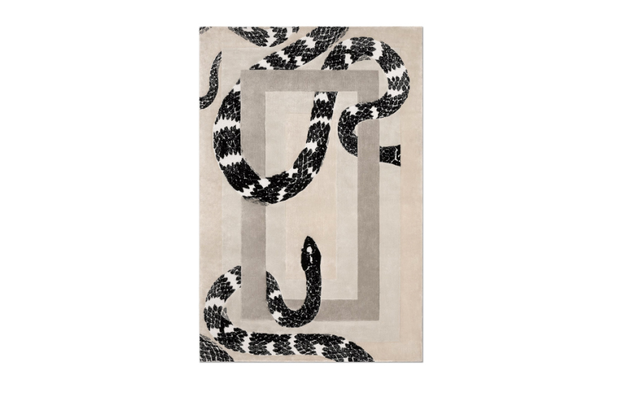 Imperial Snake Rectangle Area Rug With Botanic Silk and Trendy Modern Design