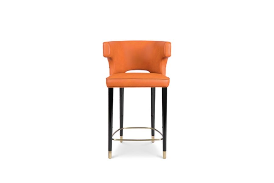 Kansas Counter Stool In Synthetic Leather With Button-Tufted Back