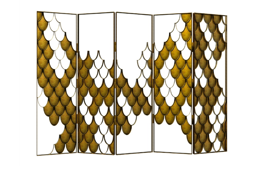 Koi II Screen Divider In Matte Brushed Brass With A Modern Design