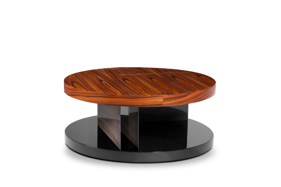 Lallan Round Wood Coffee Table with Polished Brass Details Modern Design