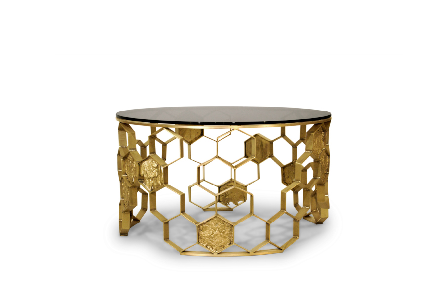 Manuka Coffee Table In Mate Brass With Bronze Glass Top