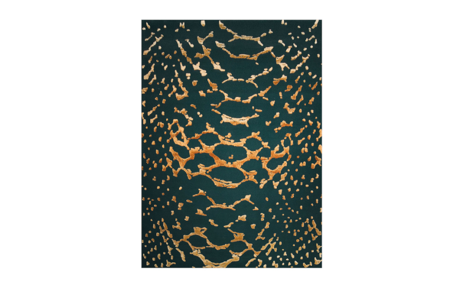 Meta Rectangular Area Green and Orange Modern Rug in Silk and Wool Design