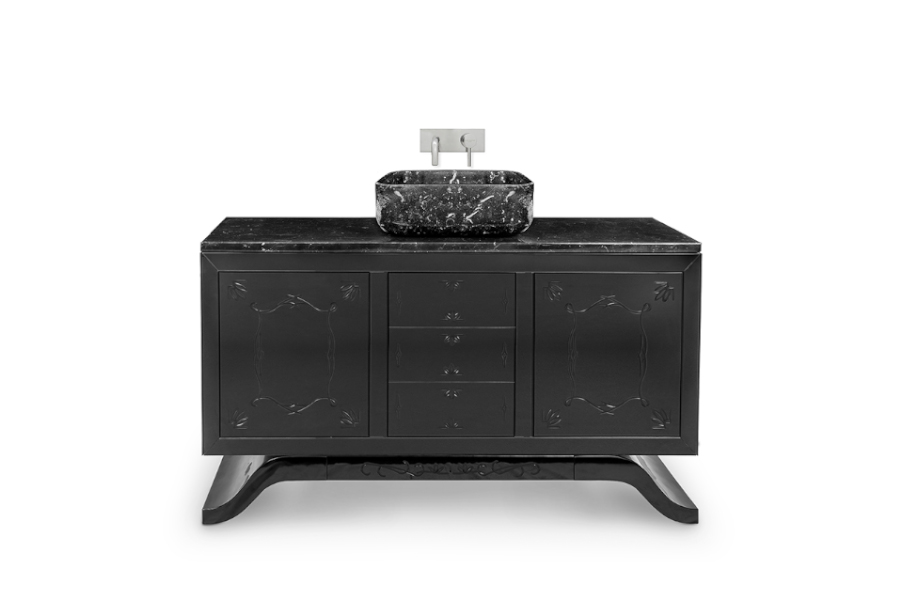 Metropolitan Wood With Black Lacquer and Marble Sink Vanity