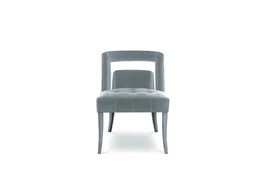 Naj Fully Velvet Upholstered Modern Dining Chair with Nickeled Trim