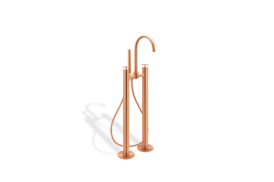 Nau Mounting Floor Mixer with Hand Shower Tap In Brass