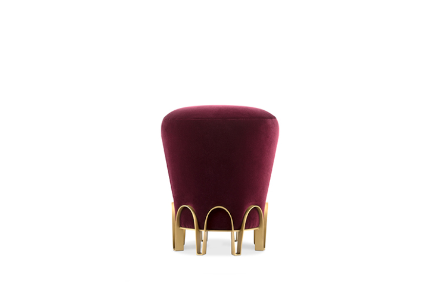 Nui Velvet Upholstered Stool with Brass Base Modern Contemporary