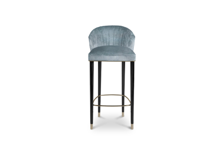Nuka Velvet Bar Chair with Black Lacquer Legs Modern Contemporary