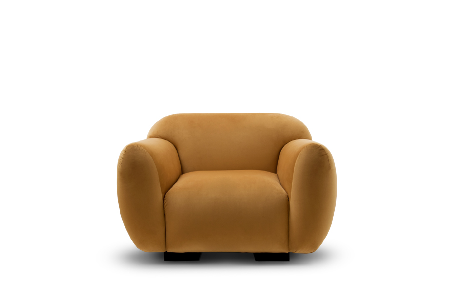 Otter Orange Velvet Fully Upholstered Single Sofa with Wood Base