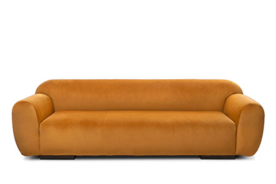 Otter Orange Velvet Sofa with Ash Wood Base Modern Contemporary