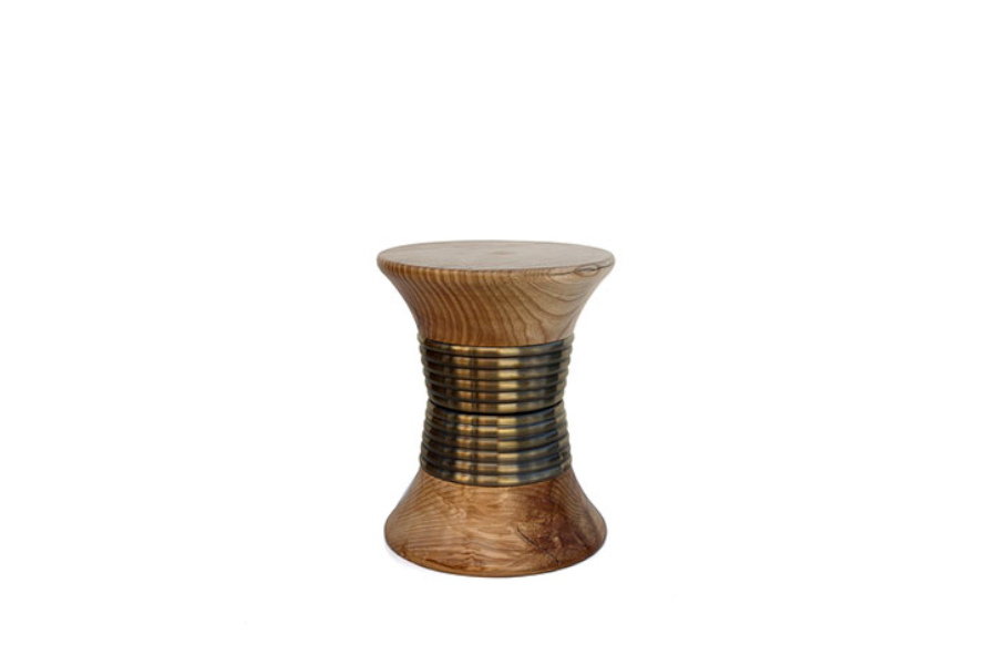Padaung Contemporary Stool Made with Brass and Wood