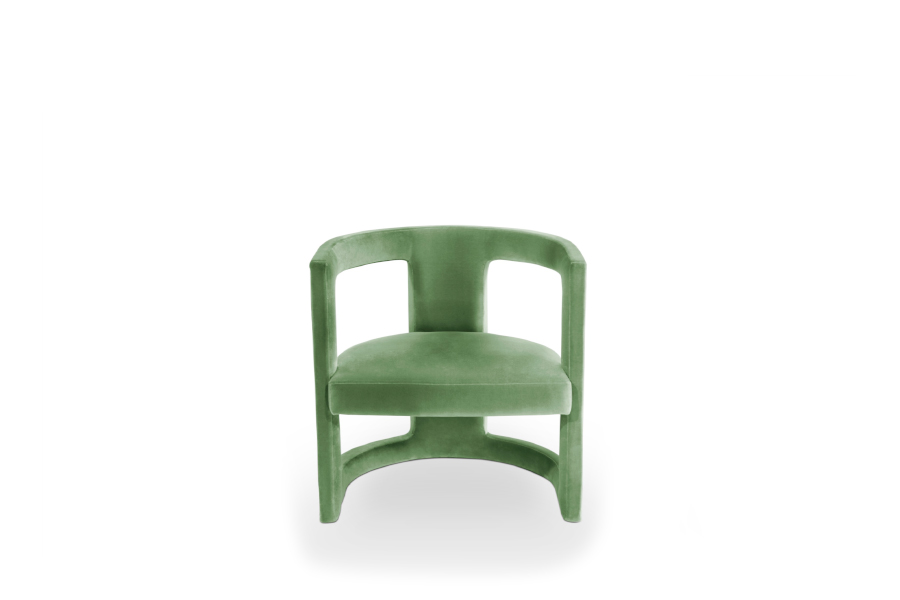 Rukay Bold Armchair Fully Upholstered In Velvet With A Mid-Century Modern Design
