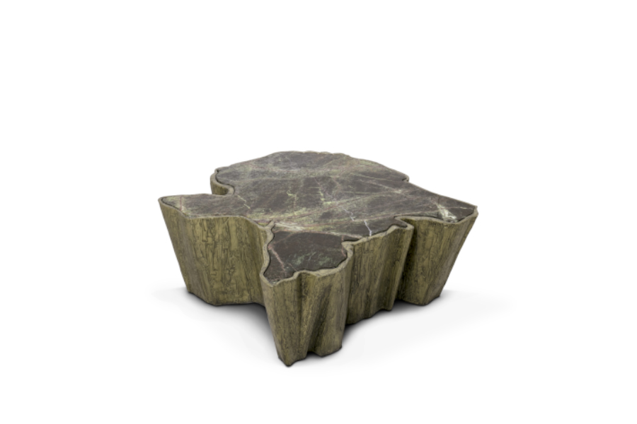 Sequoia Coffee Table with Forest Green Marble Tabletop and Metal Base
