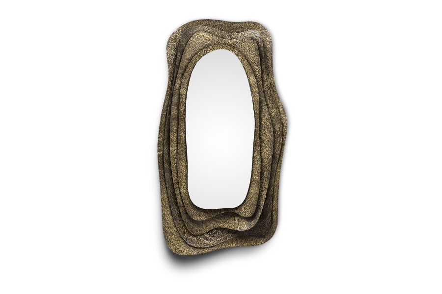 The Kumi Wall Mirror in Golden Hammered Aged Brass