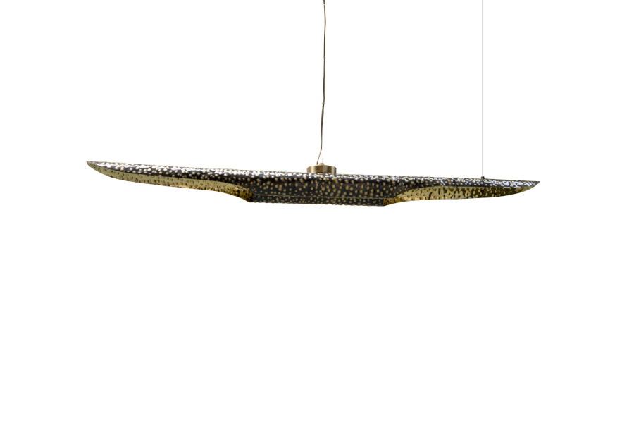 Vellum Hammered Brass Pendant Light with Warm Glow Modern Contemporary Design