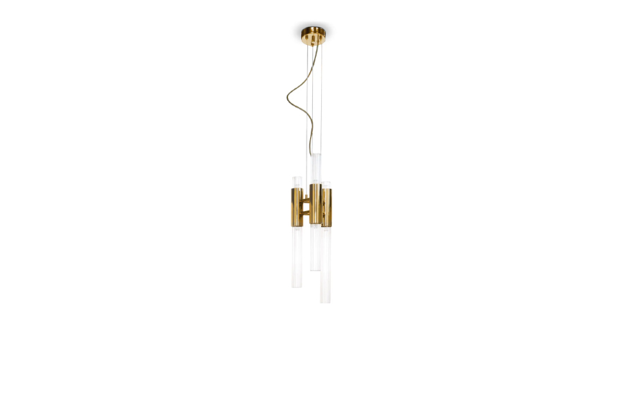 Waterfall Pendant Light in Golden Brass and Crystal Glass