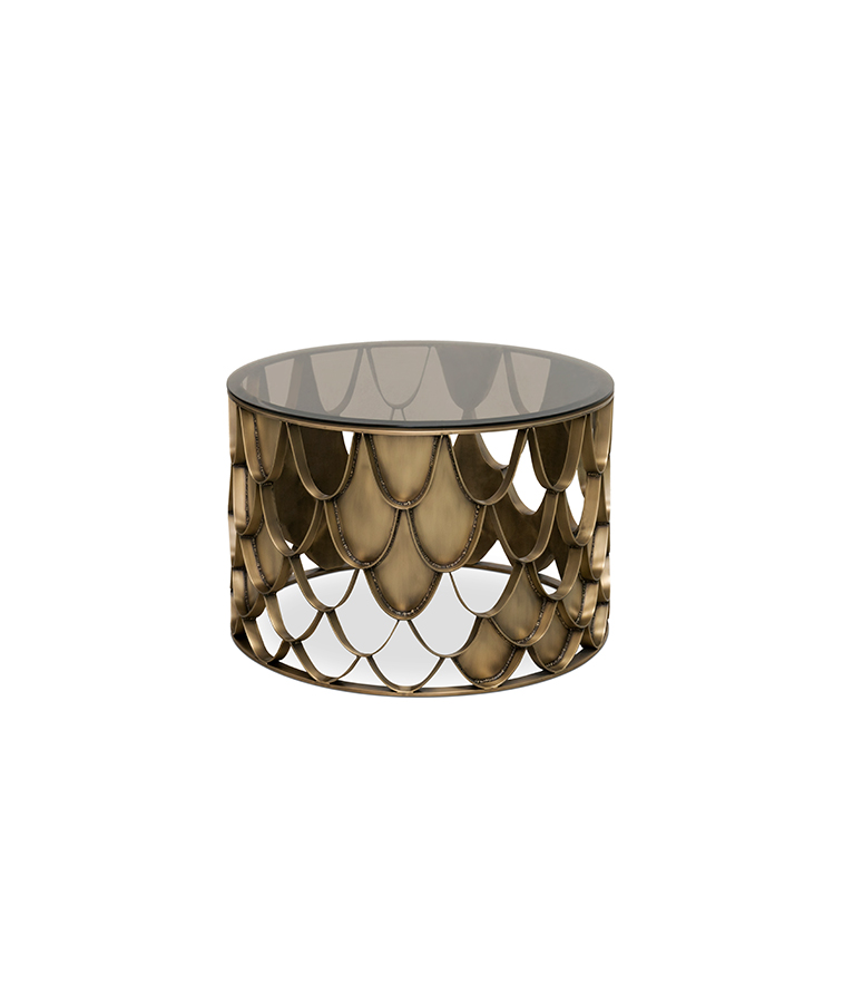 Koi Modern Round Coffee Table with Bronze Glass Top and Brass Structure - Home'Society