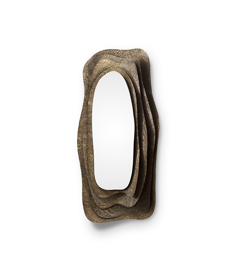 The Kumi Wall Mirror in Golden Hammered Aged Brass - Home'Society