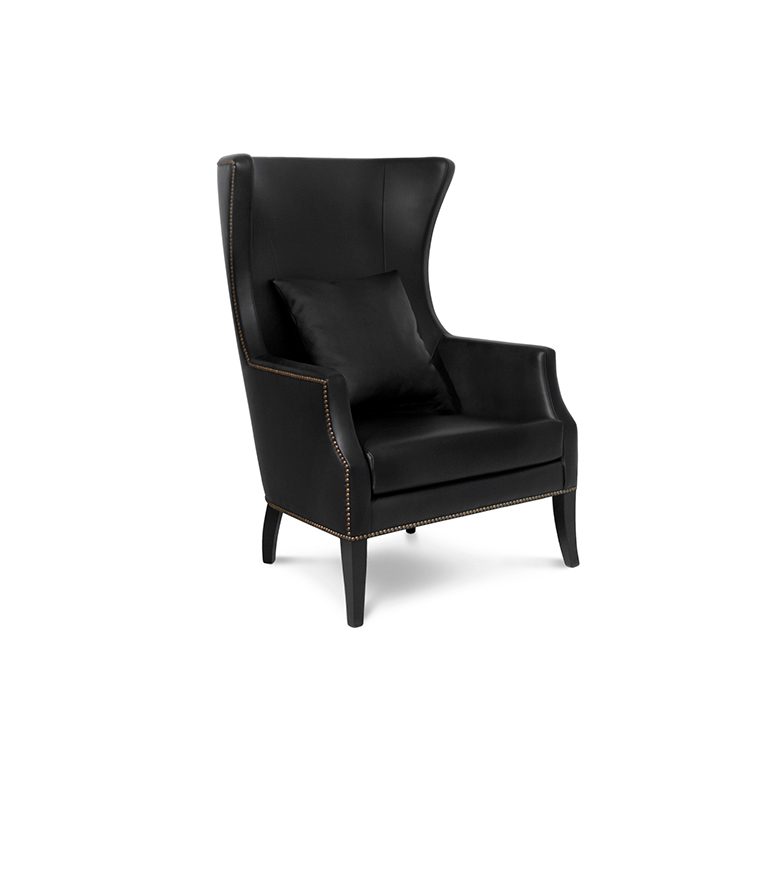 Dukono High Back Winged Armchair with Black Lacquer Legs Modern Design - Home'Society